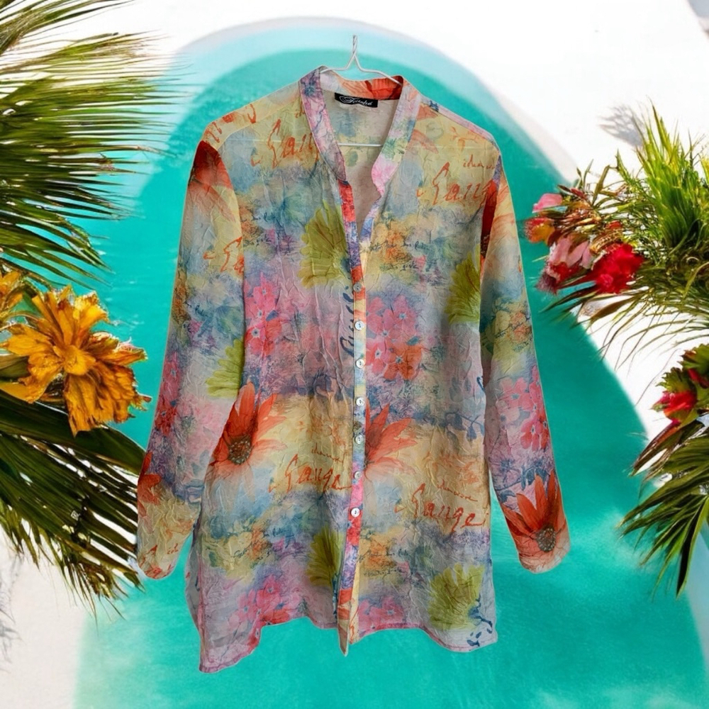 Touché Floral Button Down Top Size 22" P2P
